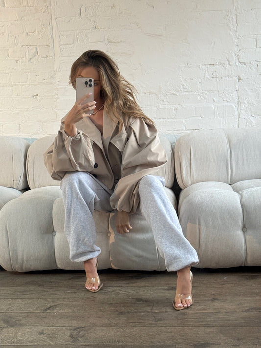 Balloon Sleeve Cropped Trench - Cream