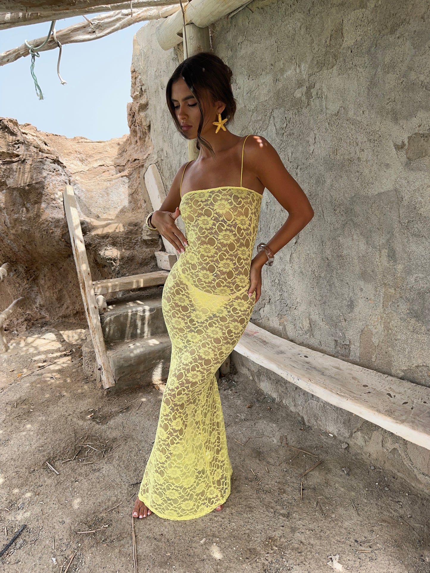 Sorrento Lace Dress - Lemon