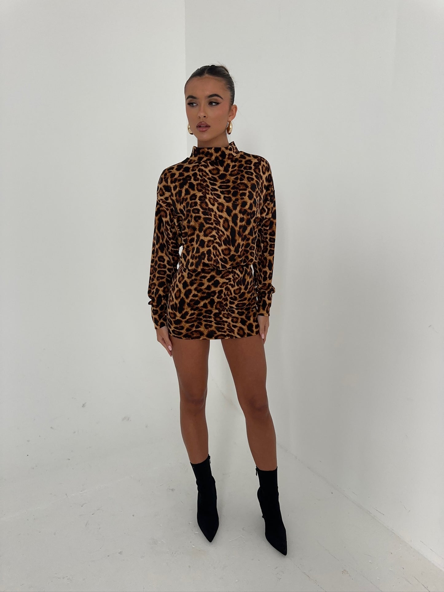 Gigi High Neck Dress - Leopard Print