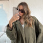 Suede Style Oversized Jacket - Khaki