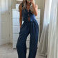 Tie Pinstripe Trouser Suit - Blue