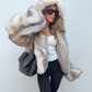 Hooded Faux Fur Jacket - Grey