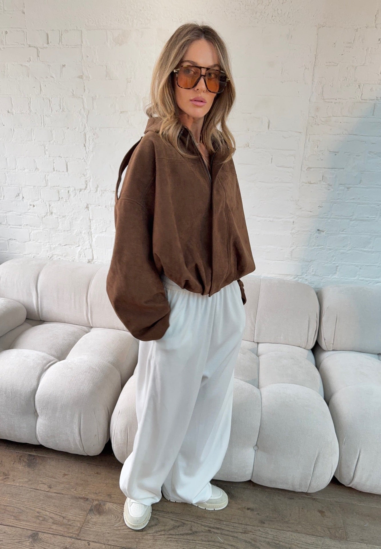 Suede Style Oversized Jacket - Chocolate