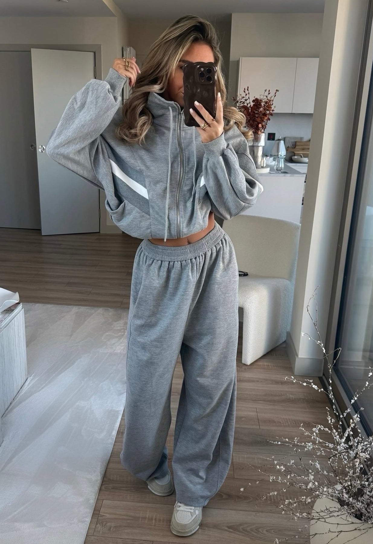 Contrast Funnel Neck Jacket - Grey