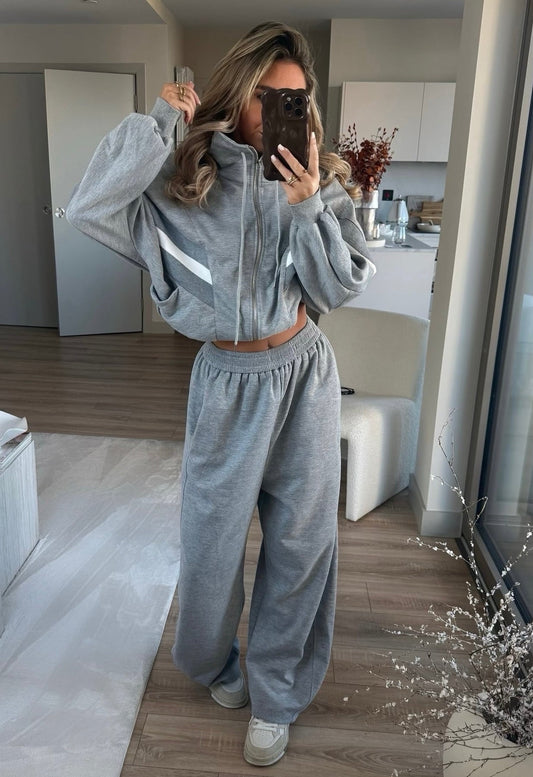 Contrast Funnel Neck Jacket - Grey