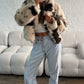 Faux Fur Jacket - Cow Print