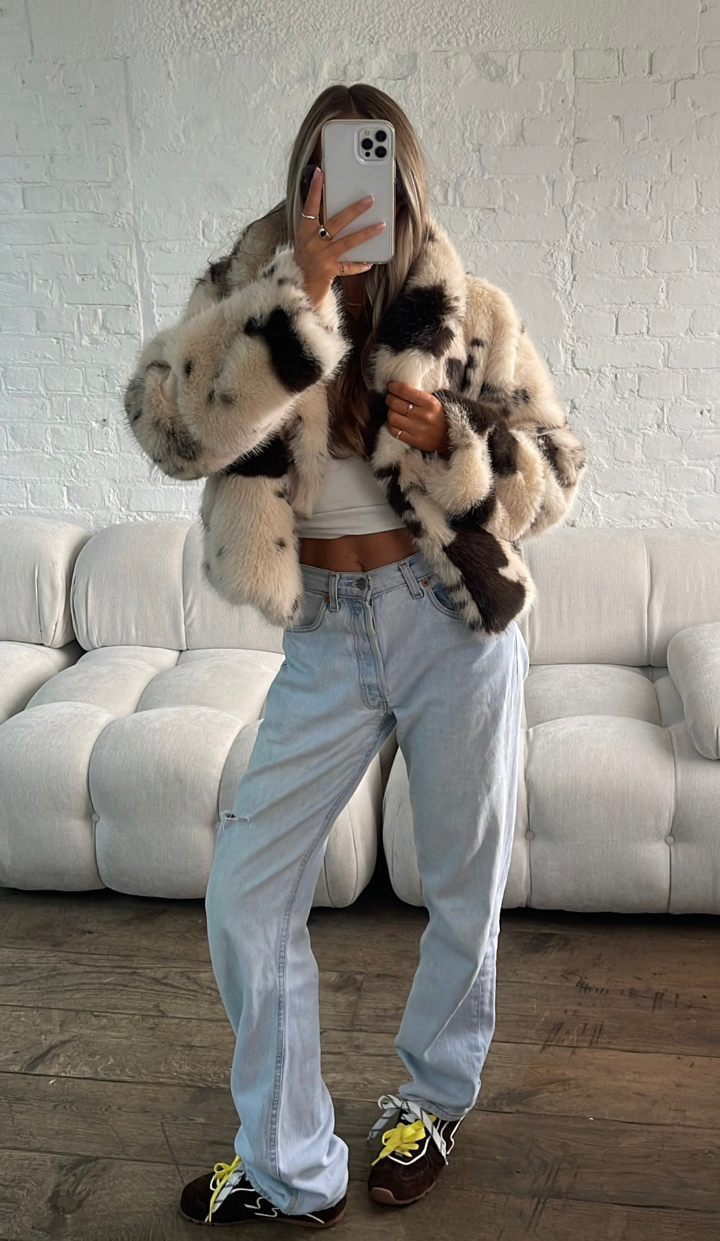 Faux Fur Jacket - Cow Print
