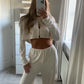 Towelling Cropped Cardigan - Cream