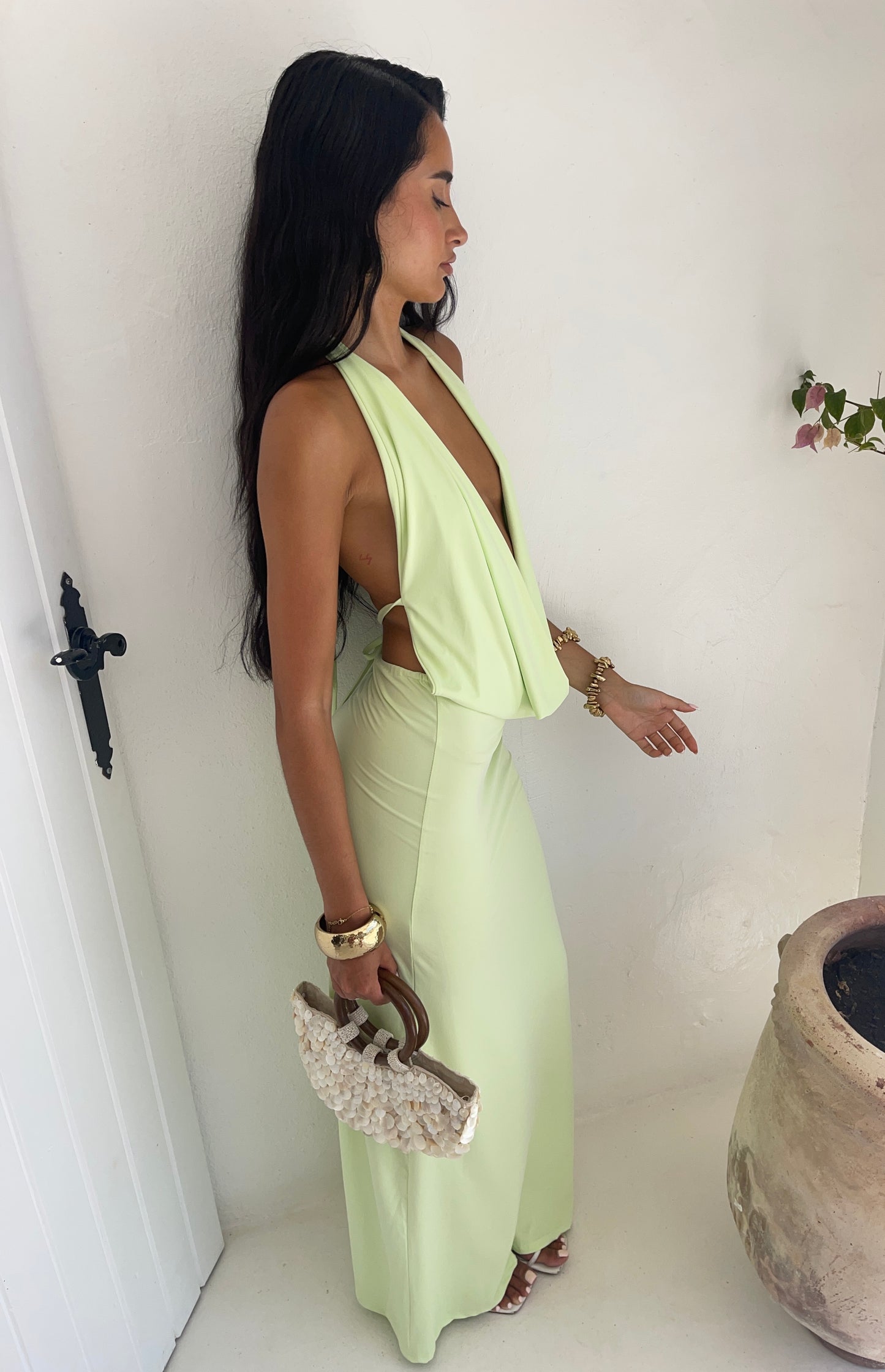Riviera Plunge Maxi Dress - Mint