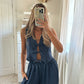 Tie Pinstripe Trouser Suit - Blue
