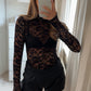 Lace Long Sleeve Top - Black