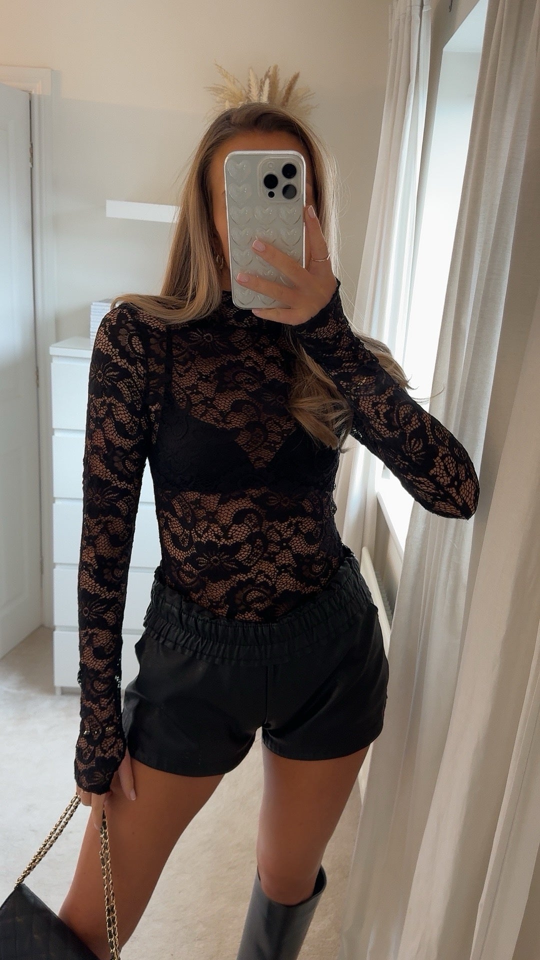 Lace Long Sleeve Top - Black