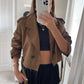 Cropped Trench Jacket- Chocolate
