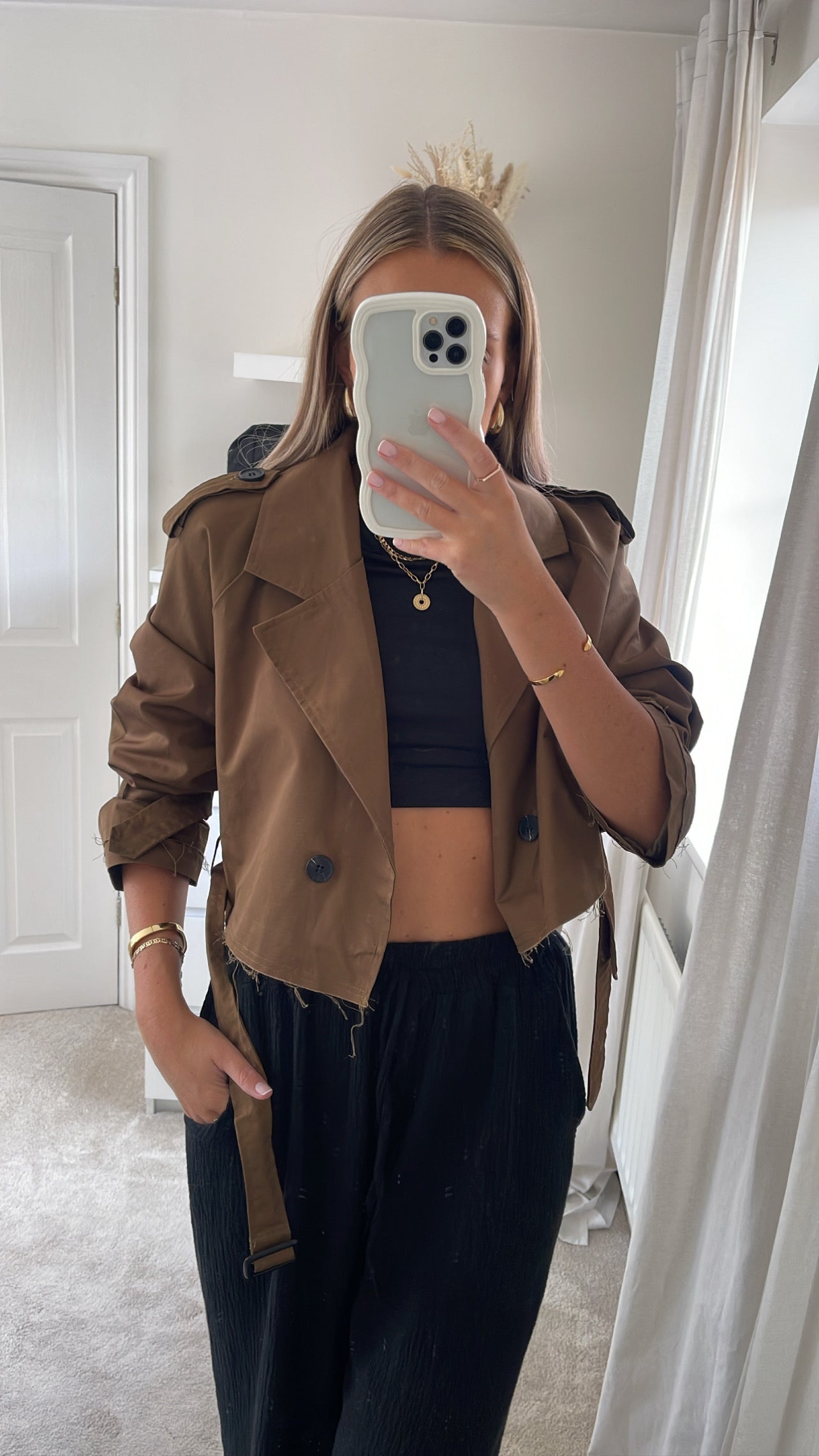 Cropped Trench Jacket- Chocolate