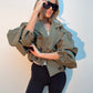 Balloon Sleeve Cropped Trench - Khaki