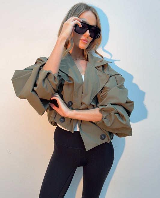 Balloon Sleeve Cropped Trench - Khaki