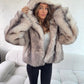 Hooded Faux Fur Jacket - Grey