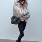 Hooded Faux Fur Jacket - Grey