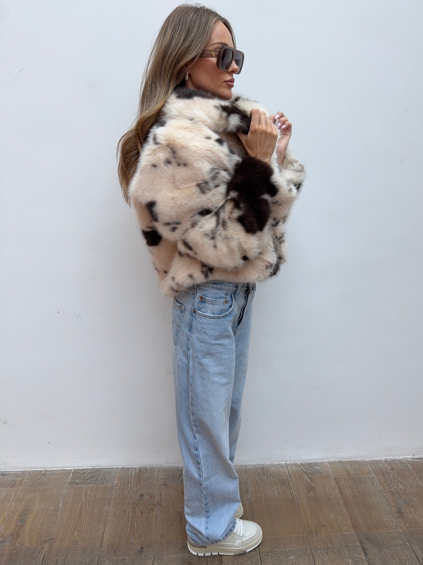 Faux Fur Jacket - Cow Print