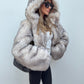 Hooded Faux Fur Jacket - Grey