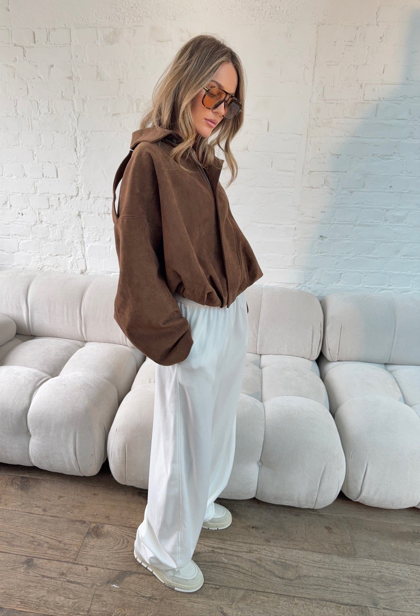 Suede Style Oversized Jacket - Chocolate