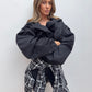 Balloon Sleeve Cropped Trench - Black