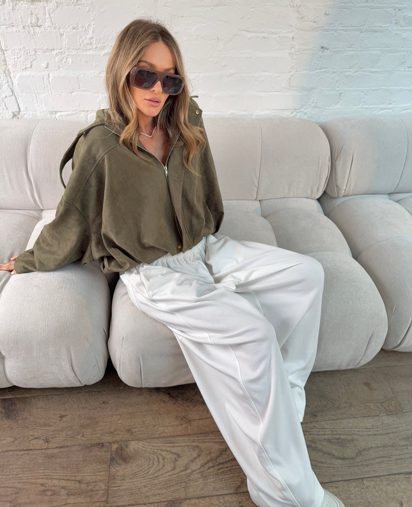 Suede Style Oversized Jacket - Khaki