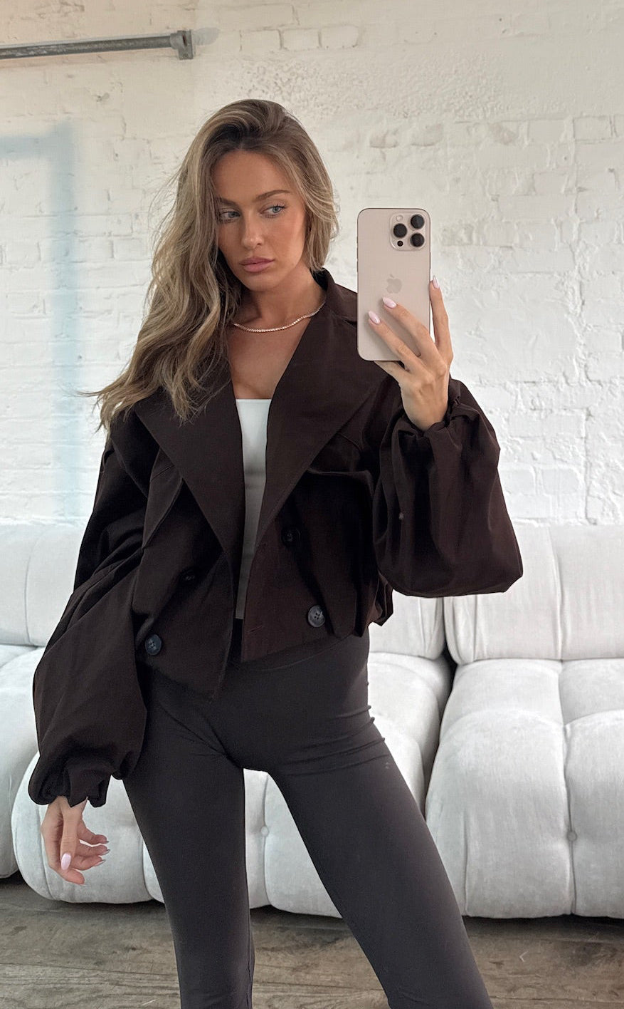 Balloon Sleeve Cropped Trench - Brown