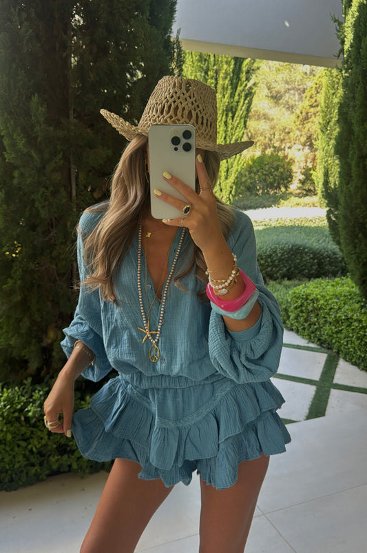Tulum Frill Shorts Set - Azul