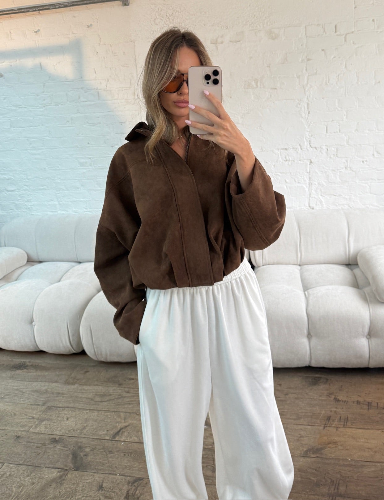 Suede Style Oversized Jacket - Chocolate