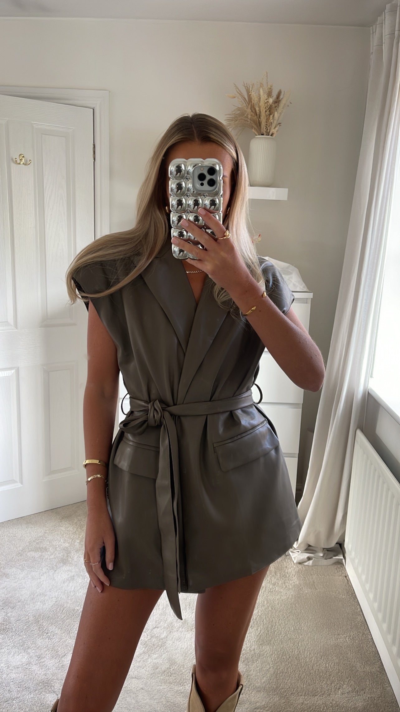 Atelier Tie Sleeveless Faux Leather Waistcoat Mink Lola Rae Fashion