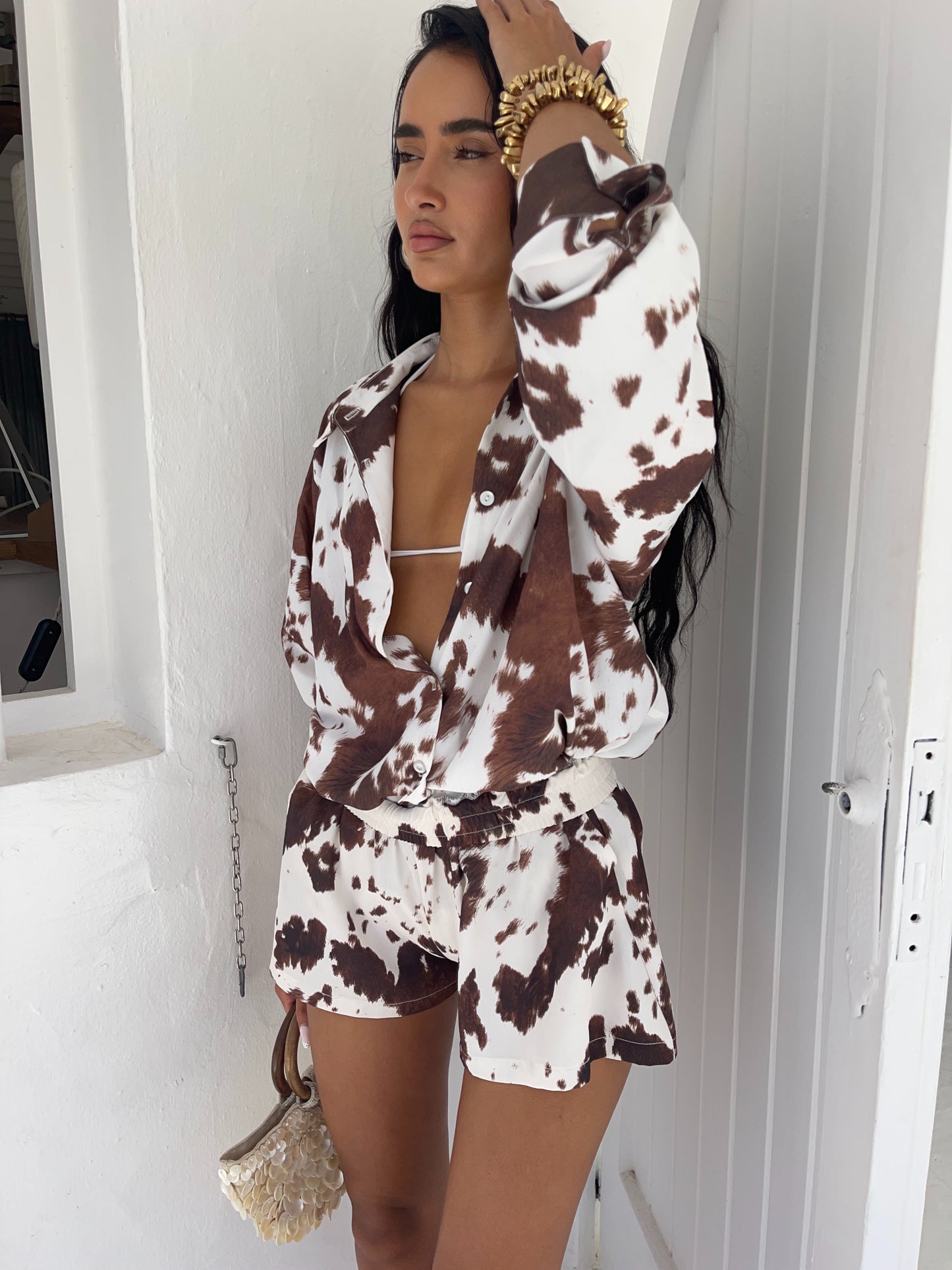 Texas Cow Print Shorts Co-Ord