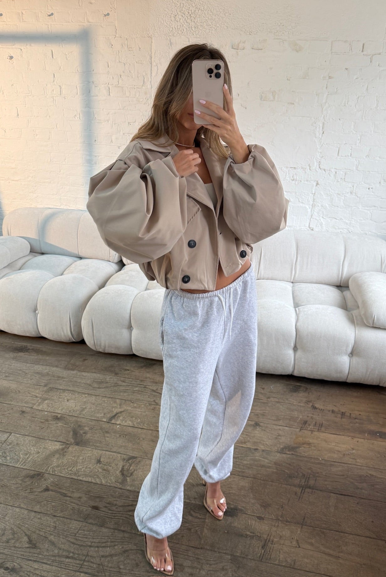 Balloon Sleeve Cropped Trench - Cream