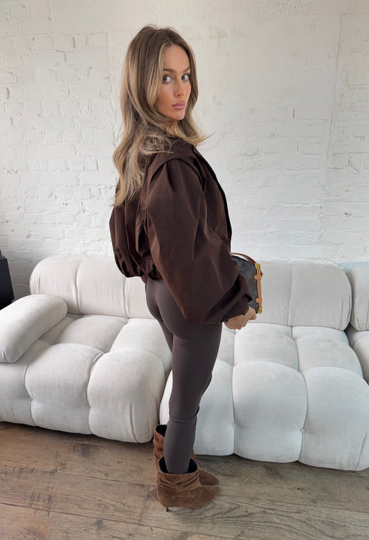 Balloon Sleeve Cropped Trench - Brown
