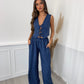 Tie Pinstripe Trouser Suit - Blue