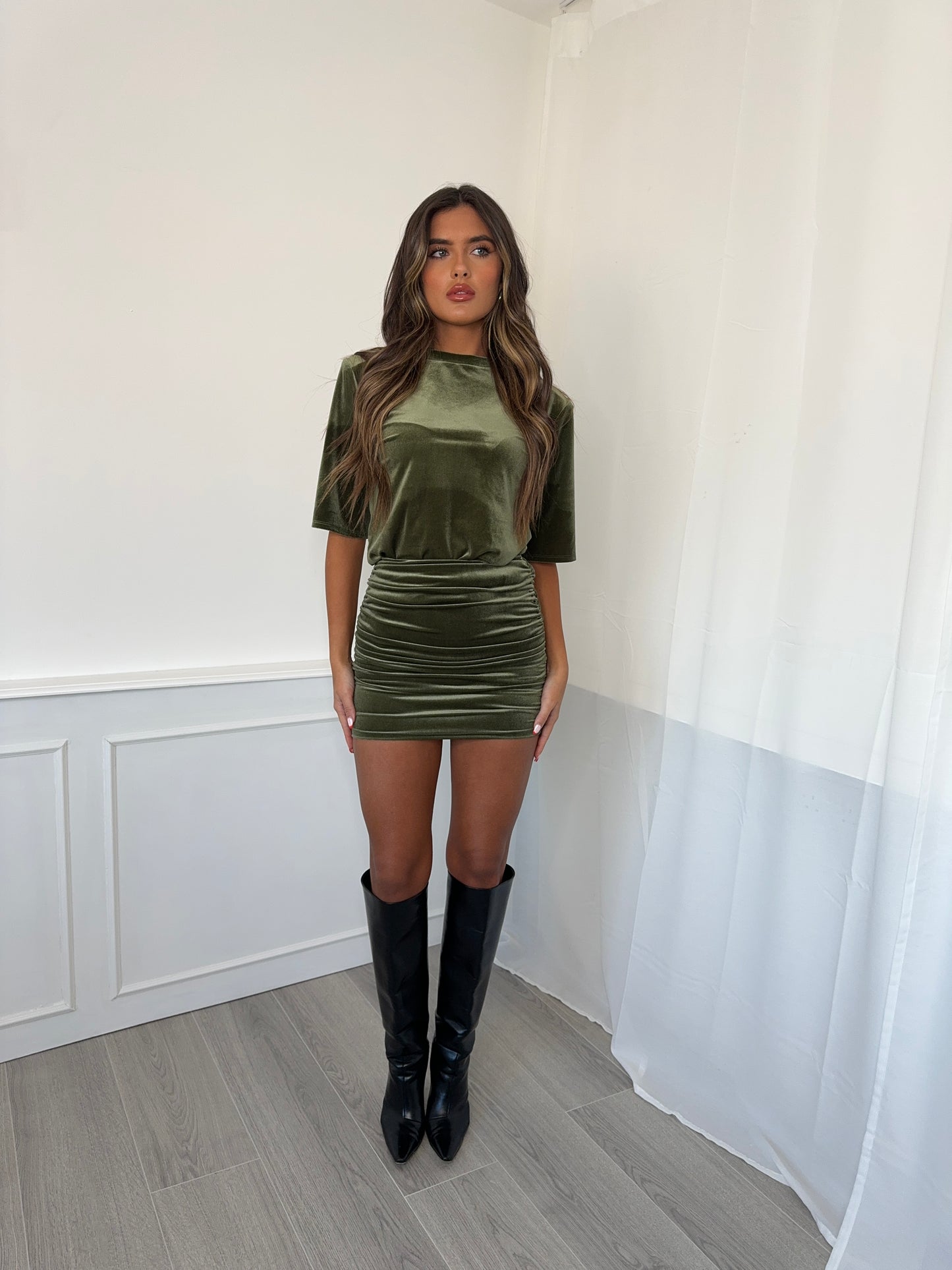 Nola Skirt Set  - Green Velvet