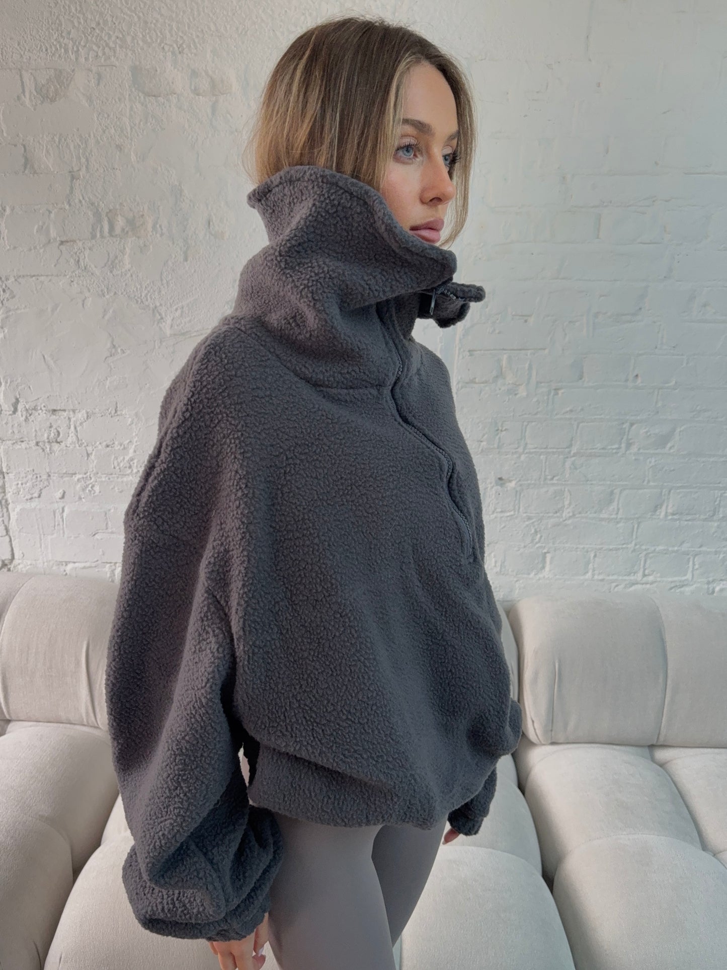 Oversized Funnel Neck Fleece - Grey