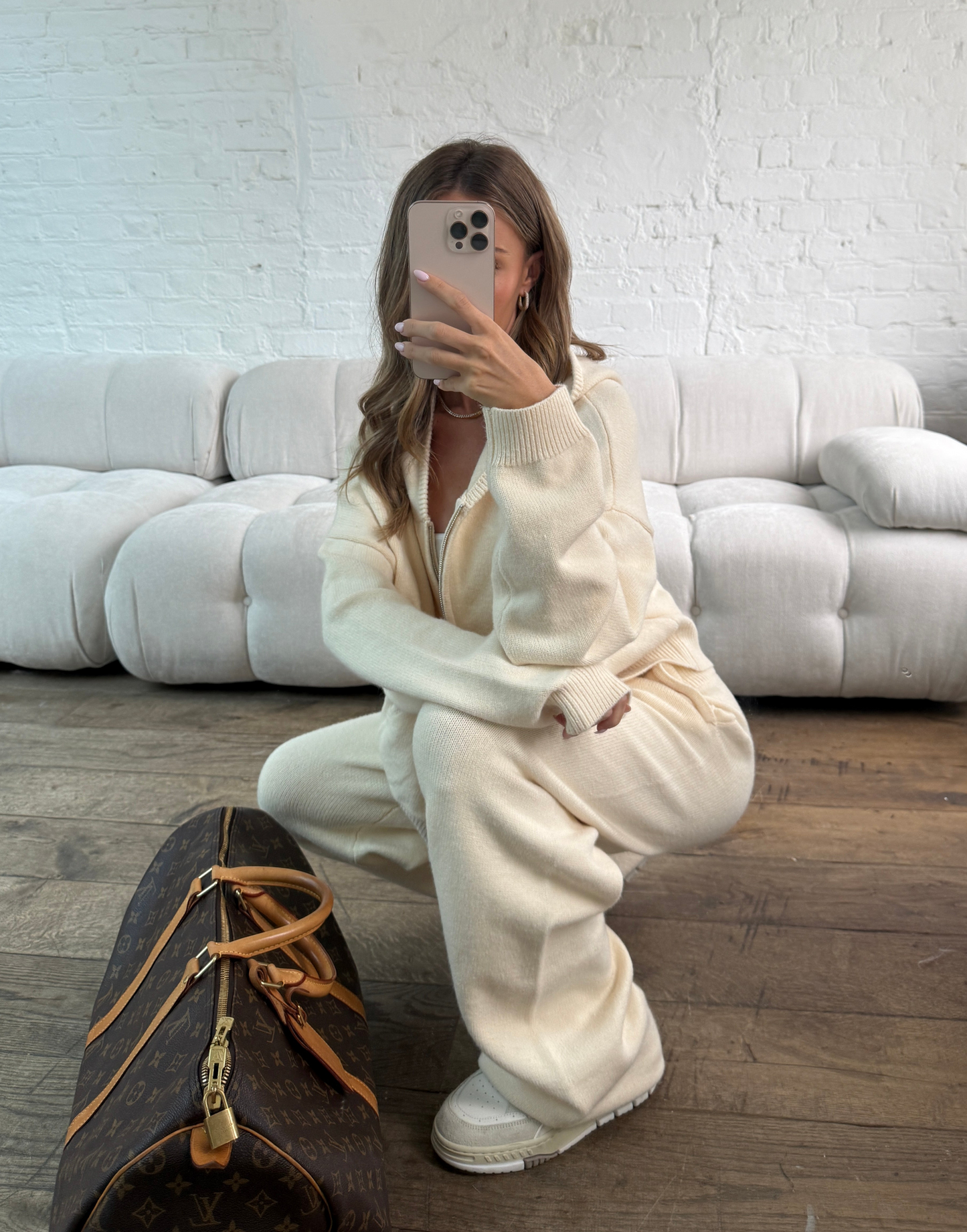 Hooded Knit Tracksuit - Cream