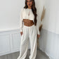 Towelling Cropped Cardigan - Cream