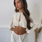 Towelling Cropped Cardigan - Cream