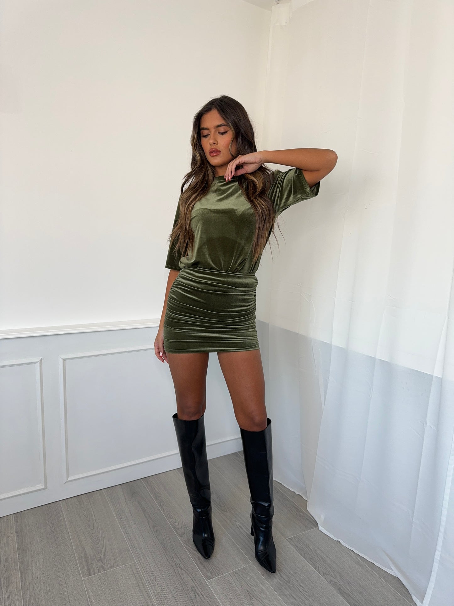Nola Skirt Set  - Green Velvet