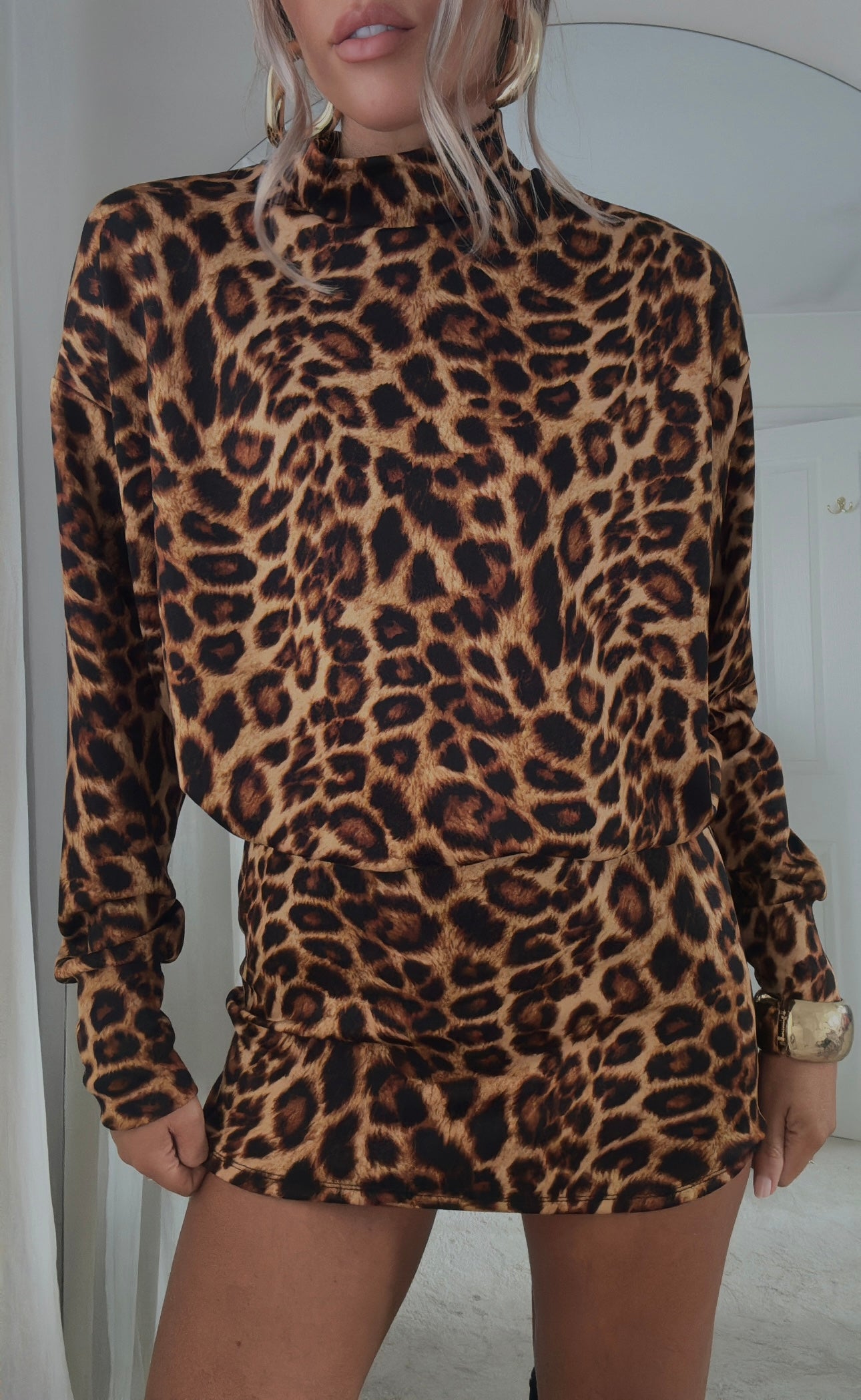 Gigi High Neck Dress - Leopard Print