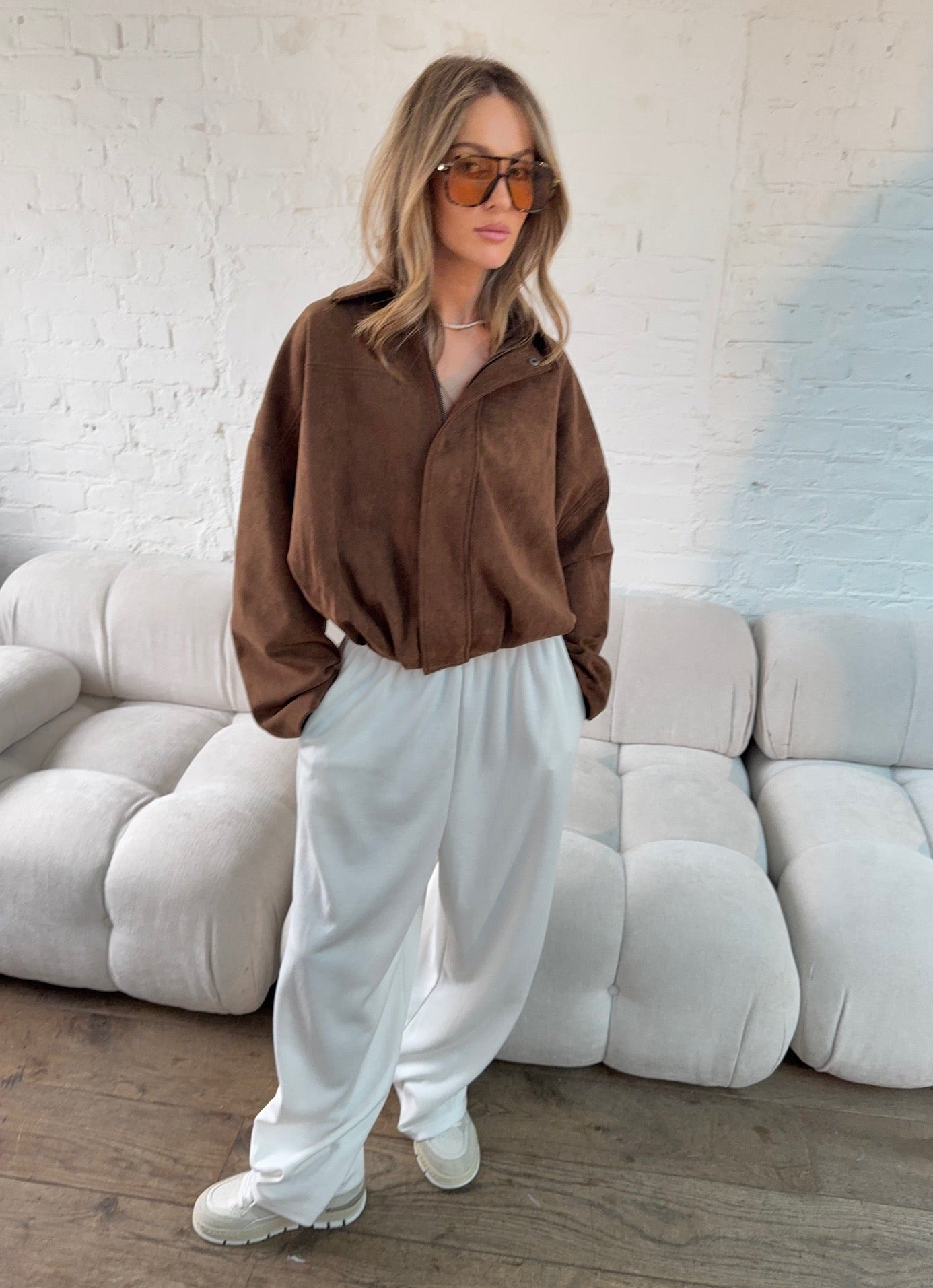 Suede Style Oversized Jacket - Chocolate