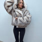 Hooded Faux Fur Jacket - Grey