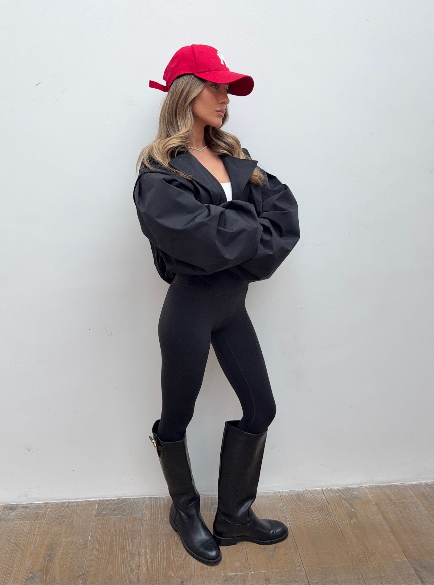 Balloon Sleeve Cropped Trench - Black