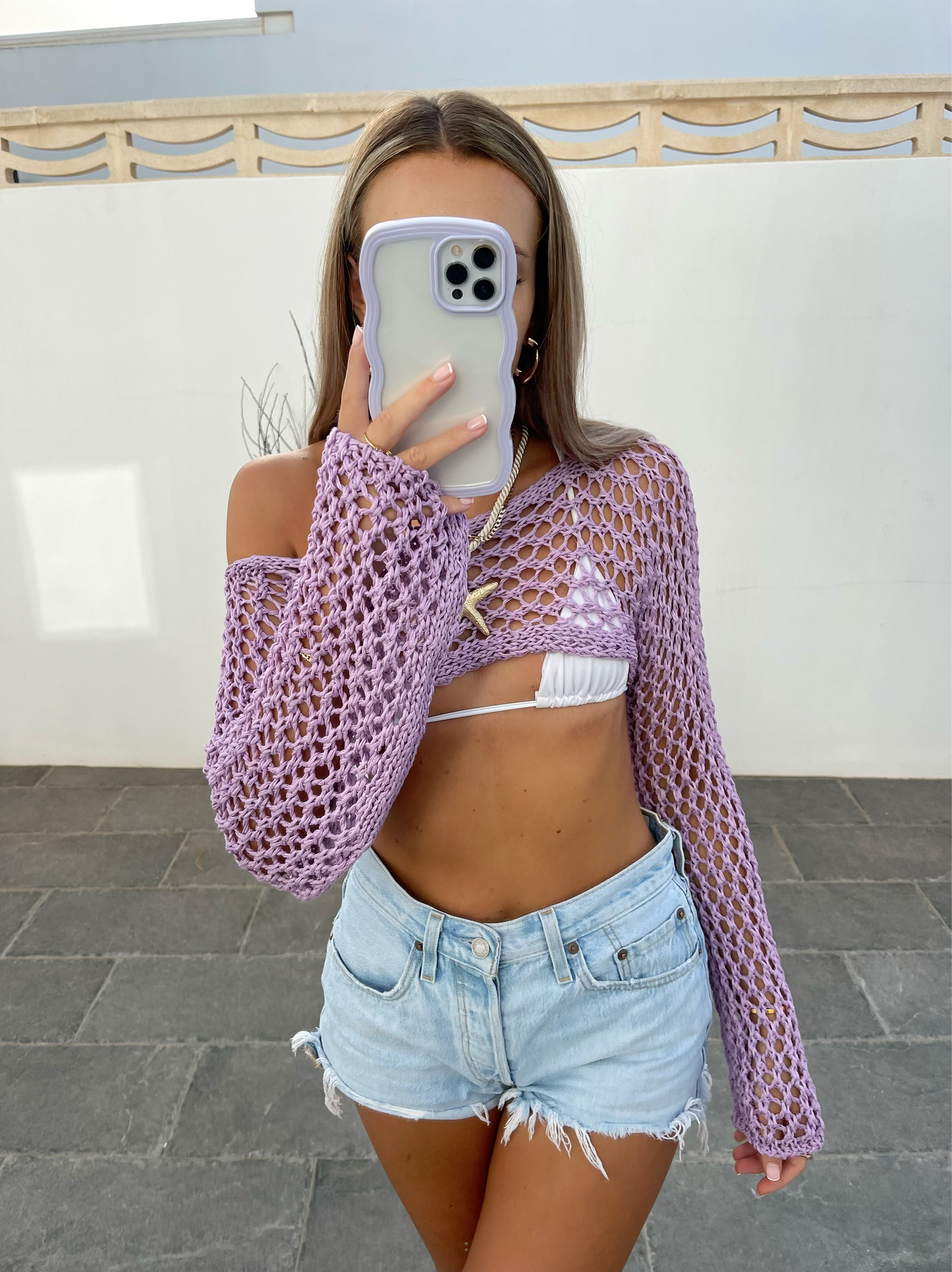 Crop Crochet Top - Lilac