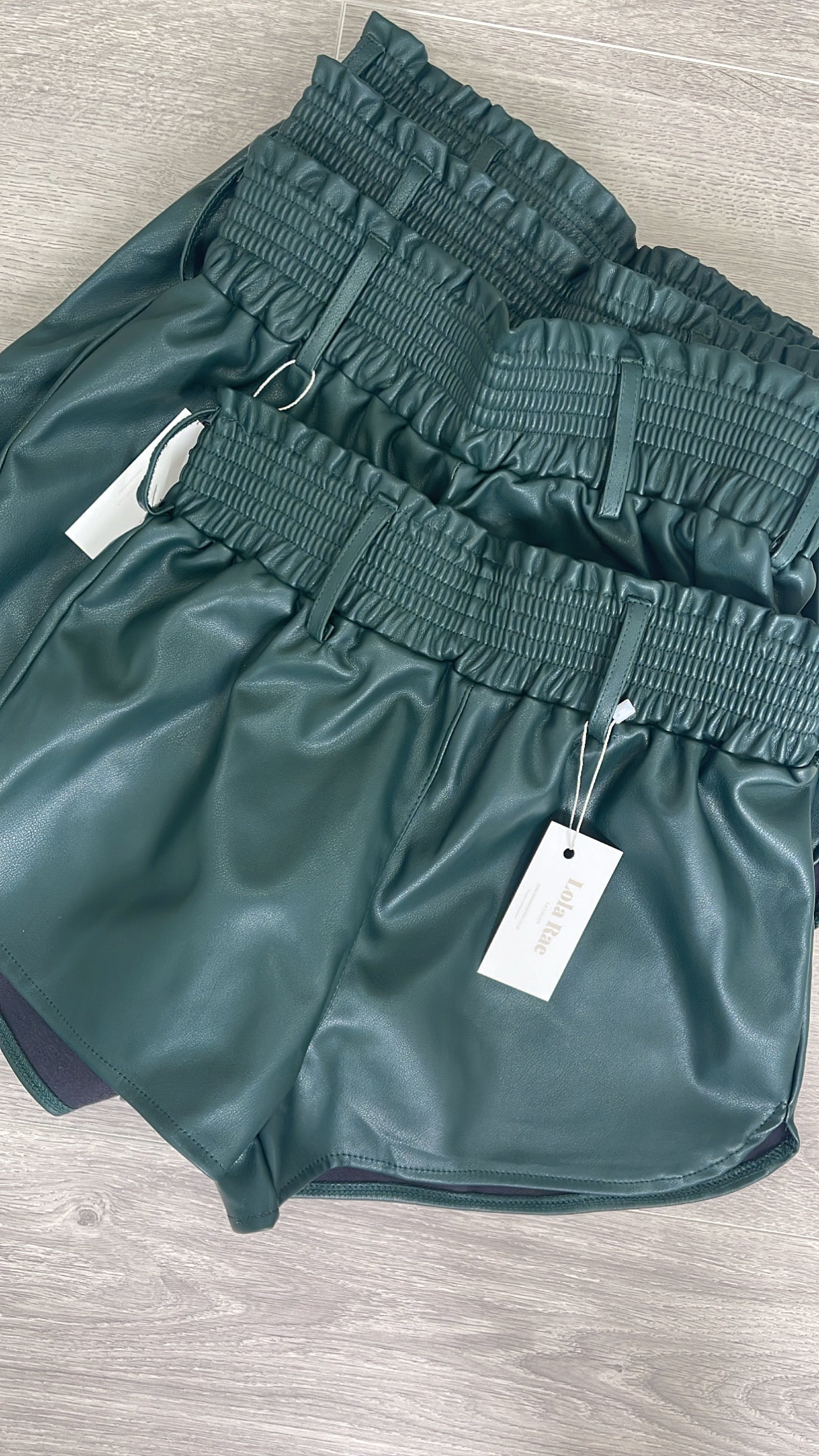 'Nikki' Faux Leather Shorts- Bottle Green