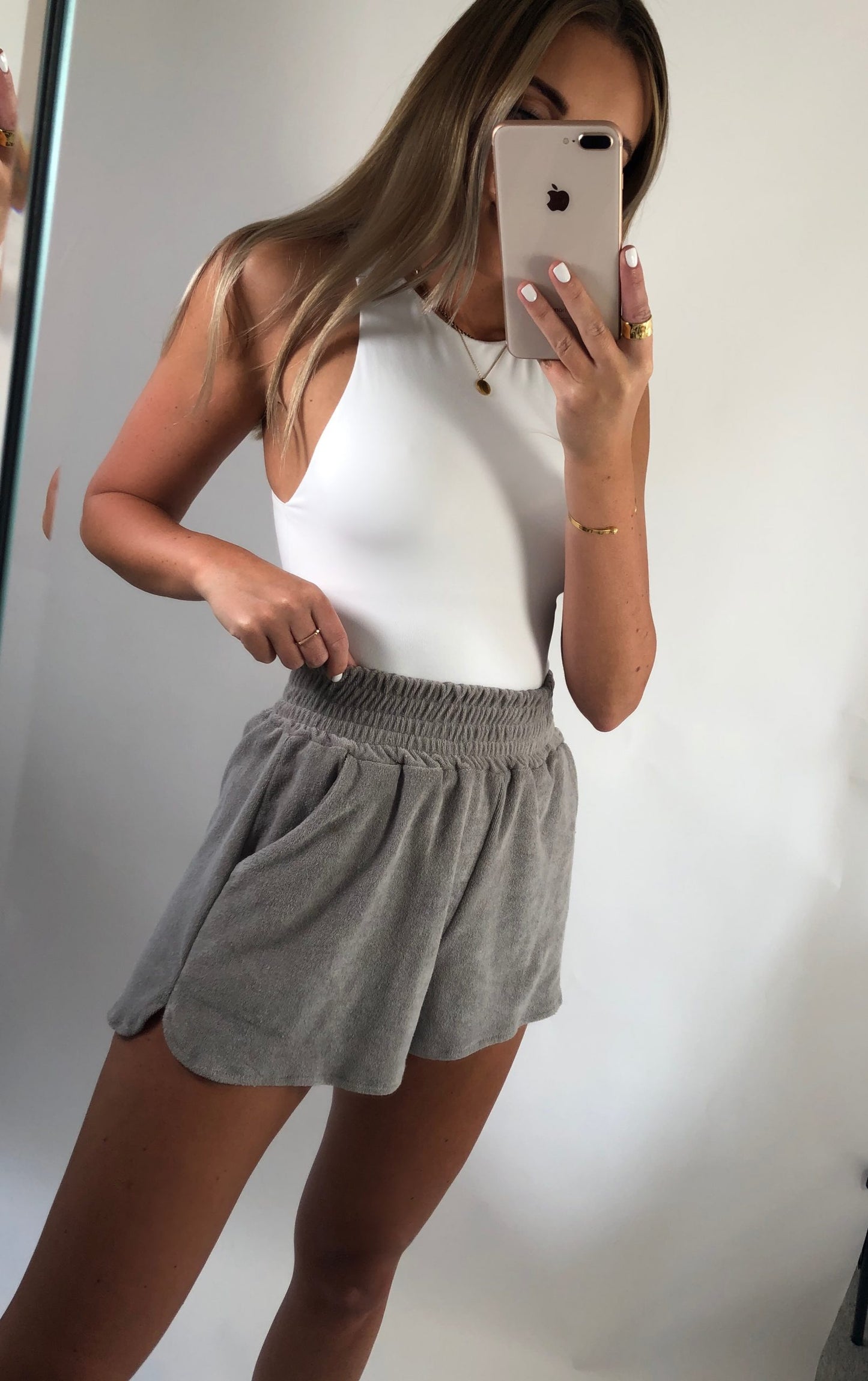 Lola Rae Exclusive Towelling Shorts- Dove Grey