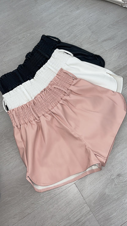 'Nikki' Faux Leather Shorts- Pink