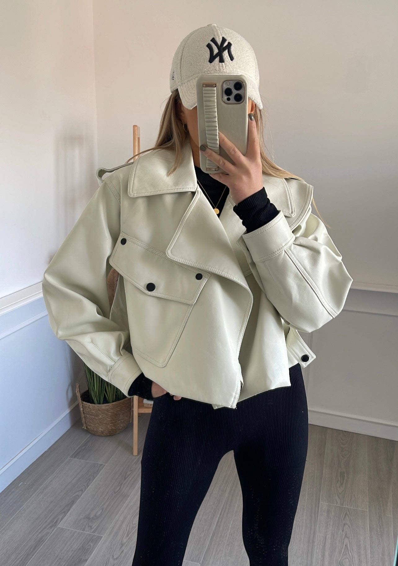 Lexie PU Leather Jacket- Cream